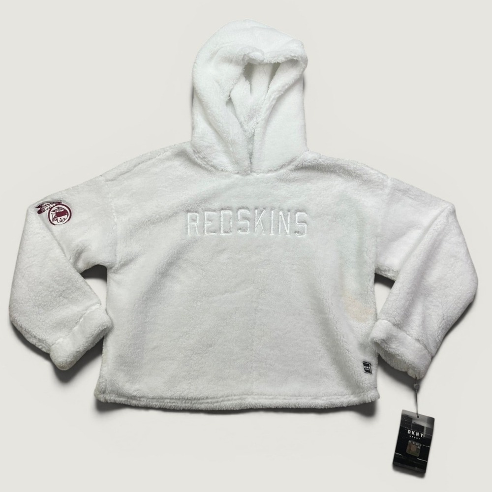 NEW DKNY Sport Washington Redskins Womens XL Hoodie White NFL Sherpa Fleece READ